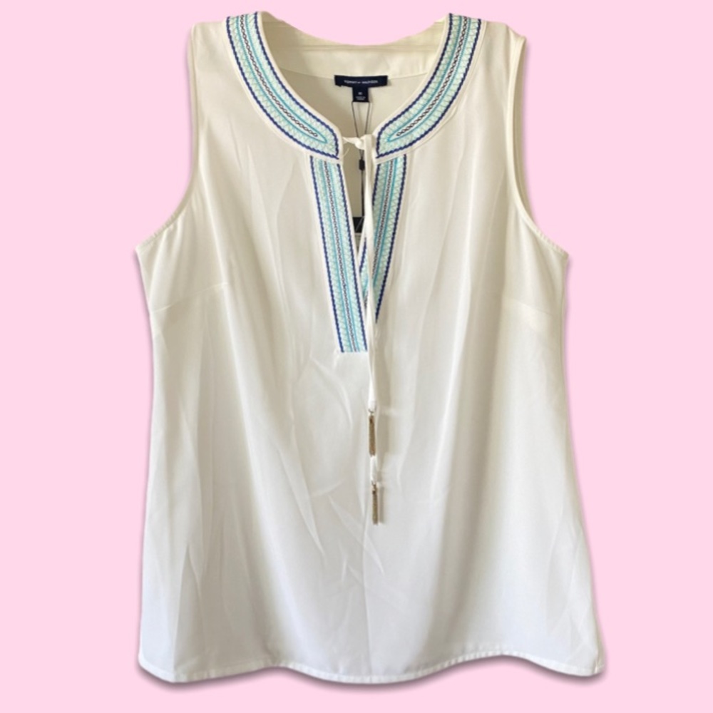 Tommy Hilfiger white sleeveless top w/ embroidery